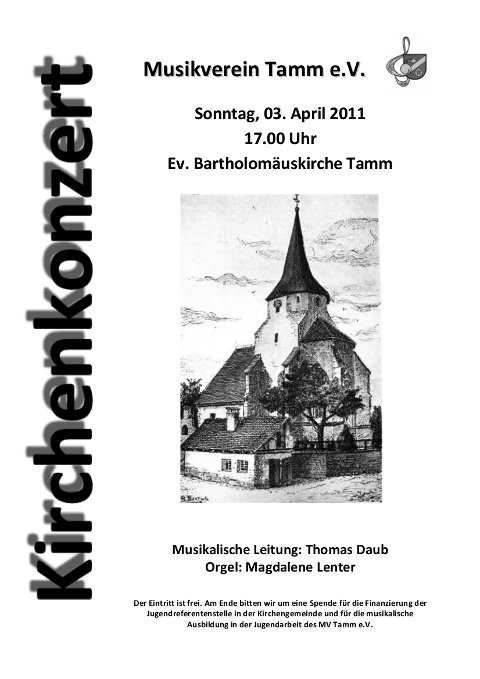 Kirchenkonzert am 3.4.2011 um 17.00 in der Bartholomäuskirche Tamm